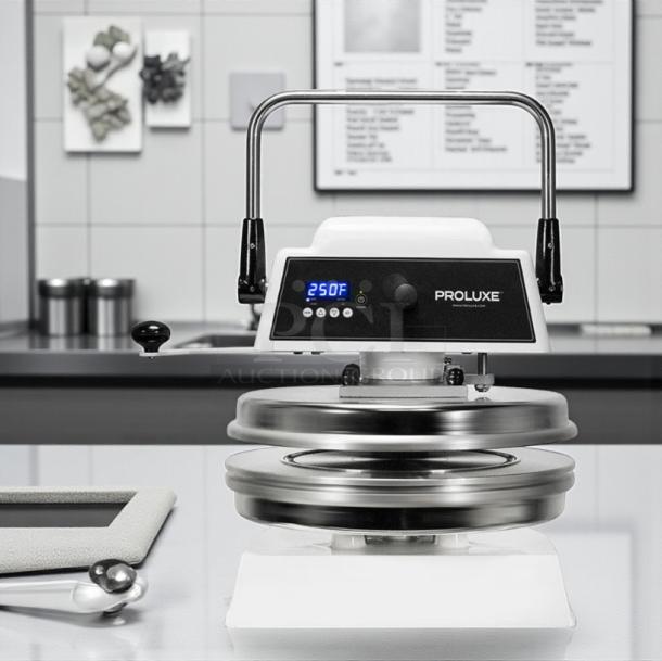 Proluxe Endurance DP2010 12" dough press, dual-heat, digital display, heavy-duty, 208V, 4600W, excellent condition.