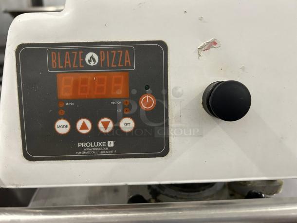 Proluxe DP2010 pizza/tortilla dough press control panel, 12" dual-heat, digital display, Blaze Pizza branding, used condition.