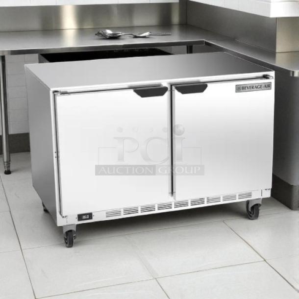 Beverage Air UCR48A 48" undercounter refrigerator, stainless steel, dual-door design, on casters, great condition, tested.