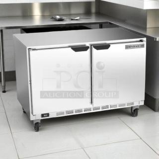 Beverage Air UCR48A 48" undercounter refrigerator, stainless steel, dual-door design, on casters, great condition, tested.