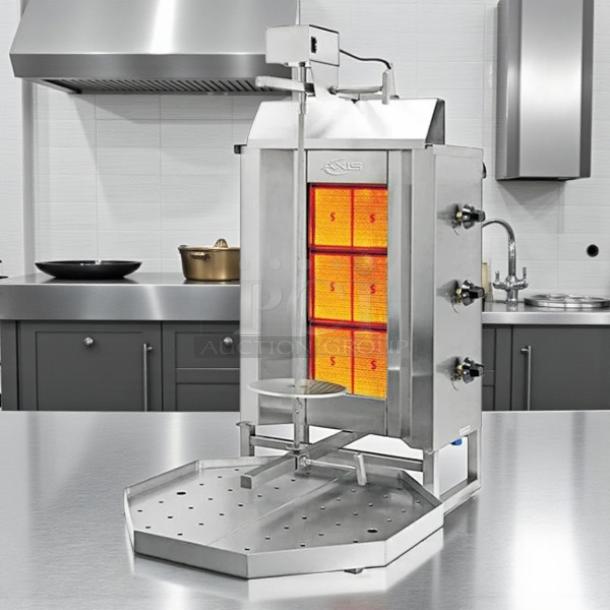 AXIS AX-VB3 18" vertical gas broiler, 3 burners, great condition, tested working. Stainless steel, kitchen setting.