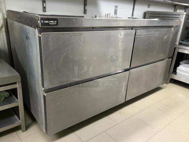 Delfield GUR60BP-D 60"W 4-drawer worktop refrigerator in excellent condition; stainless steel, 11.7 cu. ft., tested and working.