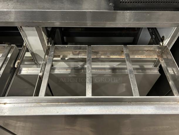 Delfield GUR60BP-D 4-Drawer WorkTop Refrigerator in excellent condition. Stainless steel, tested and working, 60"W, 11.7 Cu. Ft.