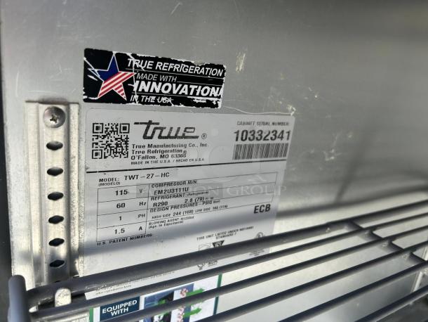 True® TWT-27-HC worktop refrigerator with serial number 1033241, stainless steel, 2-shelf, tested and working.