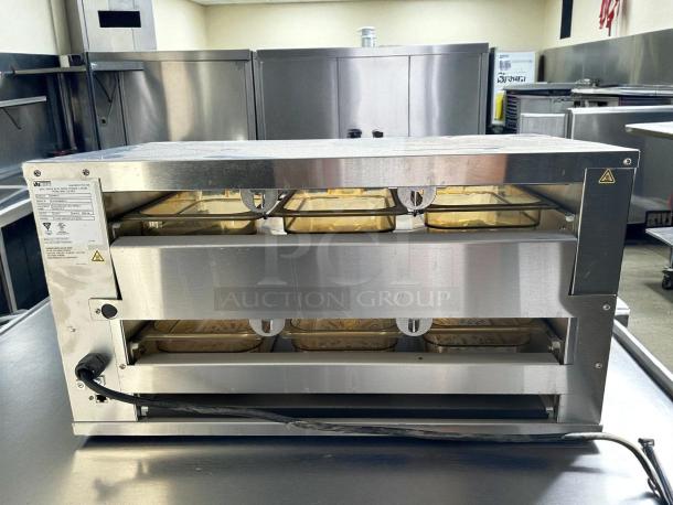 Prince Castle EHB23F2-GMS16 heated holding bin, 27-inch, countertop with 2 shelves, stainless steel, tested and working.