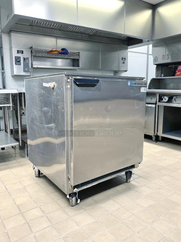 Beverage Air UCR27A 27" undercounter refrigerator in excellent condition, stainless steel, on caster wheels, tested and working.