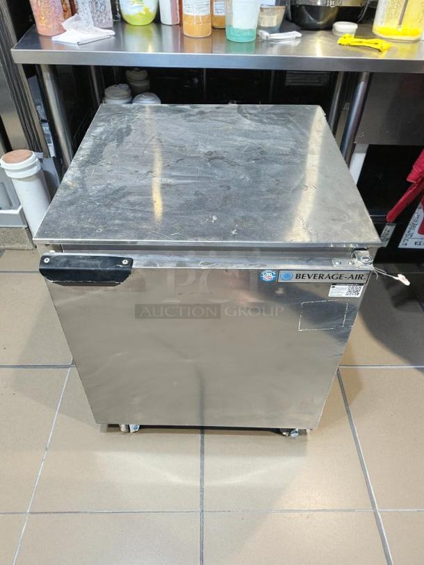 Excellent condition Beverage Air UCR27A 27" undercounter refrigerator. Tested and working, with brand label visible.