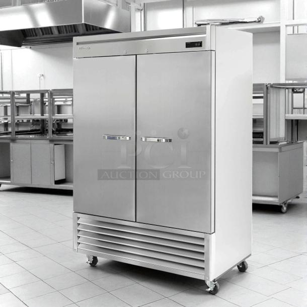 Blue Air R49-S Reach-in Refrigerator, two-section, stainless steel, excellent condition, on casters, tested and working.