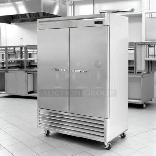 Blue Air R49-S Reach-in Refrigerator, two-section, stainless steel, excellent condition, on casters, tested and working.