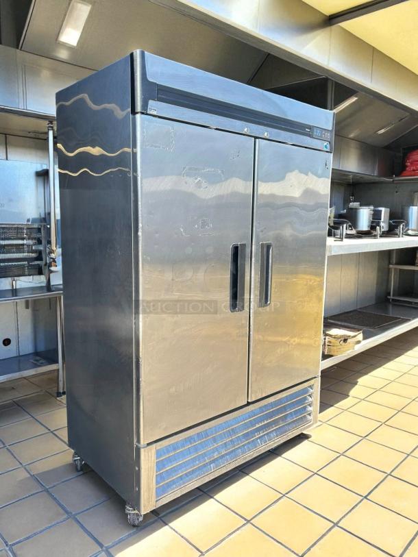 Blue Air R49-S Refrigerator, two-section, stainless steel, excellent condition, tested and working, visible casters.