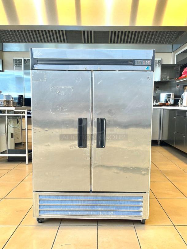 Blue Air R49-S refrigerator, two-section, stainless steel, excellent condition, tested, working, dual handles, visible control panel.