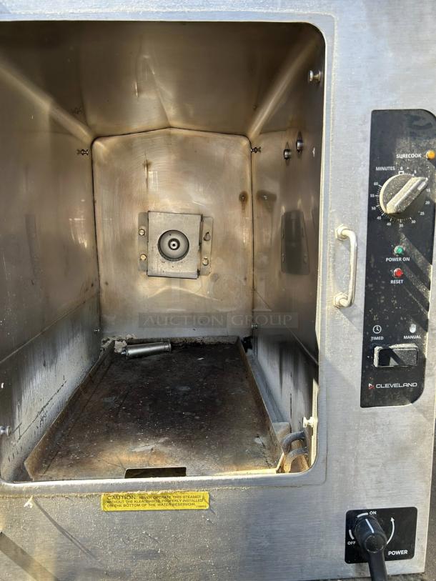 Cleveland 22CET3.1 SteamChef 3 Pan Electric Countertop Steamer, 208V, 3 Phase, 12 kW, tested and working, interior view.