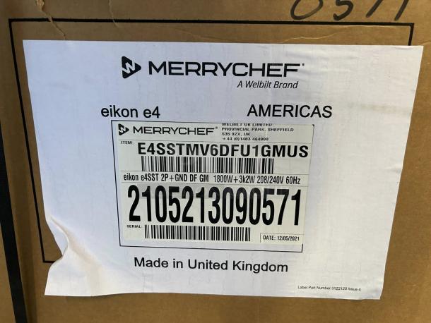 Brand new Merrychef eikon E4S high-speed countertop convection oven in original packaging. Voltage: 208/240v, single phase.