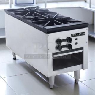 American Range ARSP-18-2 stock pot burner, 18" wide, dual 3-ring burners, great condition, tested, gas-powered.