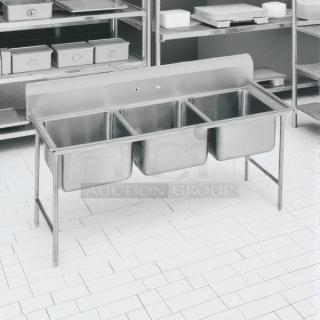 Excellent Condition - Advance Tabco T9-3-54 Regaline Three Compartment Stainless Steel Commercial Sink - Tested and Working! - Item #1214312