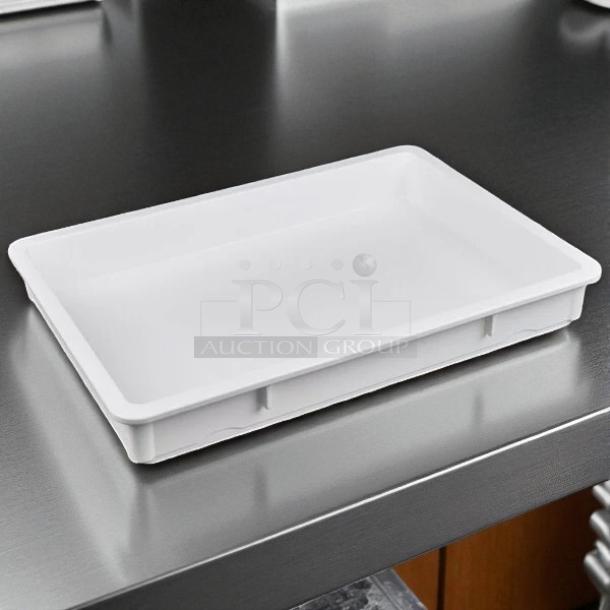 WRH Industries BB-1826 pizza/dough storage container in excellent condition on a metal surface. White, rectangular.