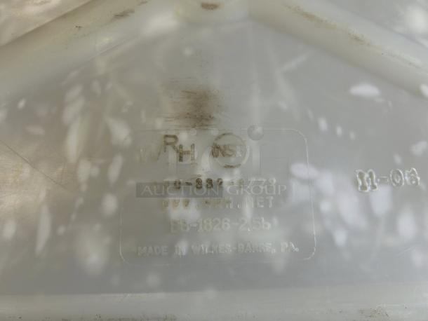 White WRH Industries BB-1826 pizza/dough storage container. Visible branding and model markings. Made in Wilkes-Barre, PA. Excellent condition.