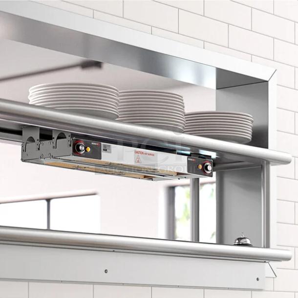 Brand new ServIt 24" double strip warmer, model 423sw24inhdbla, with dual adjustable infinite controls, 120V, 1,000W.