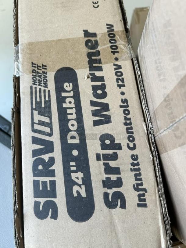 Brand new ServIt 24" Double Strip Warmer, model 423sw24inhdbla, 120V, 1,000W, dual adjustable infinite controls.