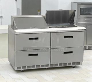 Delfield 4460NP-24M 60" sandwich/salad prep table, stainless steel, 2 doors, 24 pans, excellent condition, tested and working.
