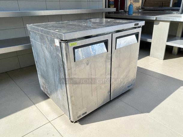 Turbo Air MUF-36-N undercounter freezer, 36 1/4" W, dual doors, stainless steel, tested working, 115v, minor surface wear.