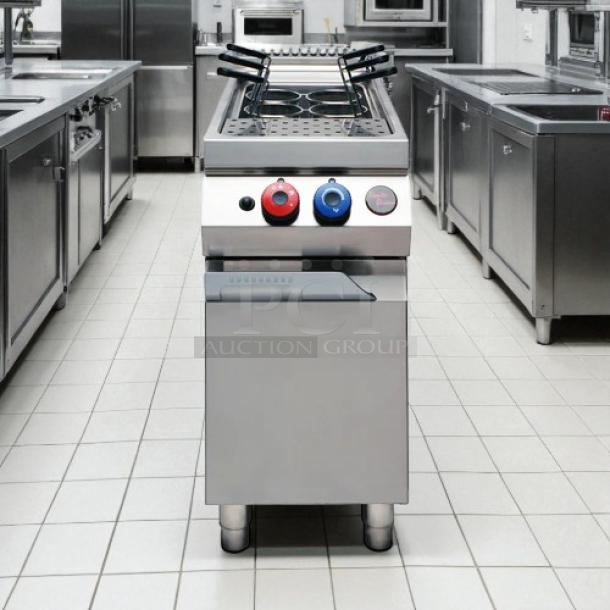 Rosito Bisani CPG1 12 Gallon Pasta Cooker, gas, dual burners, tested working, stainless steel, control knobs visible.