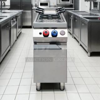 Rosito Bisani CPG1 12 Gallon Pasta Cooker, gas, dual burners, tested working, stainless steel, control knobs visible.