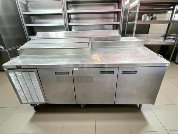 Delfield 3 Door 85" Pizza Prep Table, great condition, stainless steel, tested and working, commercial kitchen use.