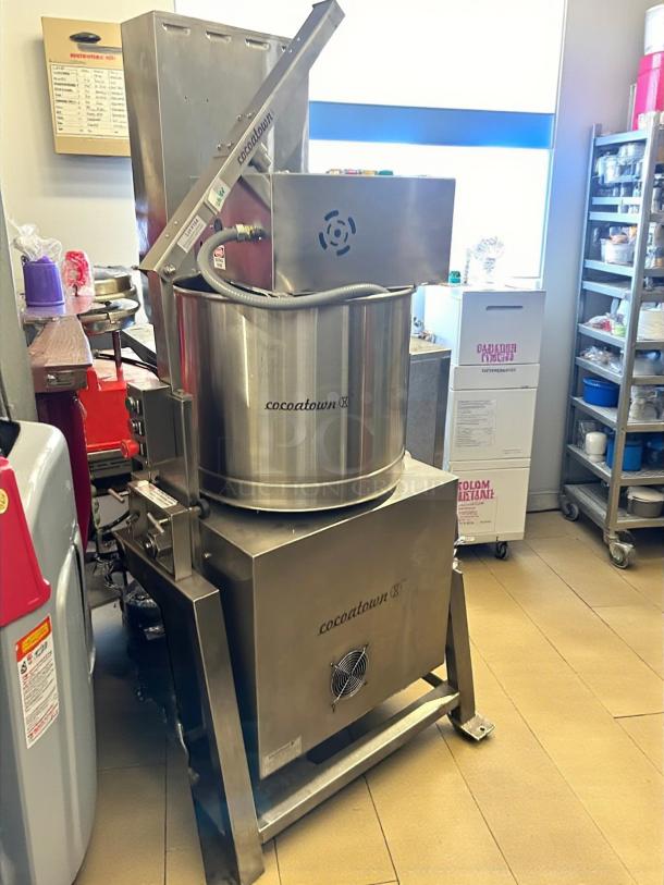 CocoaTown ECGC-65A-AV cacao grinder, heavy duty, 220V, excellent condition, stainless steel with visible branding and fan vent.