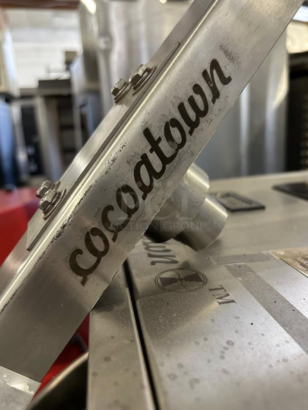 CocoaTown ECGC-65A-AV cacao grinder in outstanding condition, featuring stainless steel body and engraved logo. Fully tested.