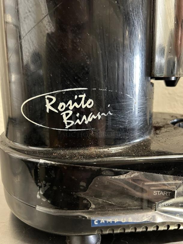 Rosito Bisani F5GM espresso grinder in excellent condition, 3.3 lbs hopper, semi-automatic, cast aluminum, tested working.