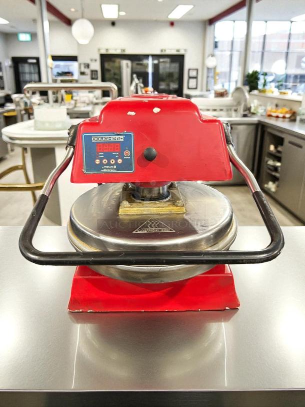 DoughPro DP1100 manual pizza dough press, great condition, red casing, tested and working, with control panel.