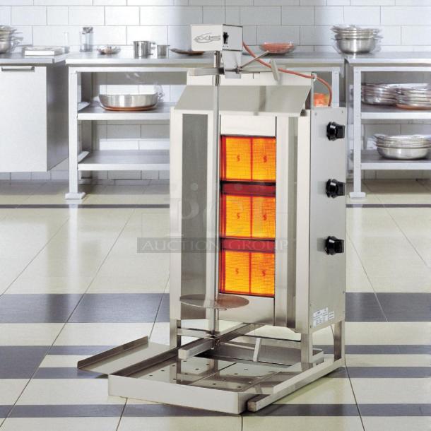 Axis AX-VB3 gas doner gyro shawarma grill machine in excellent condition, natural gas, fully tested, vertical design.