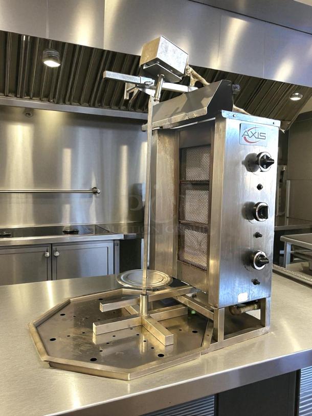 Axis AX-VB3 gas doner gyro shawarma grill machine, natural gas, tested, working, excellent condition, stainless steel body.