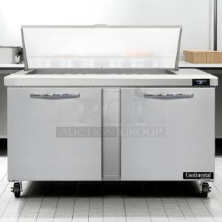 Continental DL60-24M 60" Sandwich/Salad Prep Table, superb condition, double door, 115V, fully tested and working.