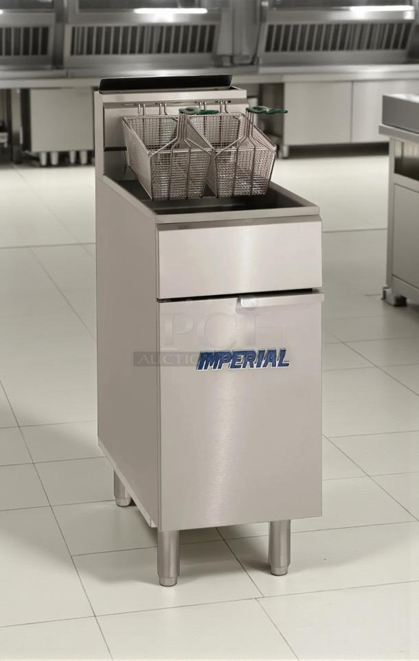 Great Condition Imperial IFS-40, 40 lb. gas floor model deep fryer, 105,000 BTU, single tank, fully tested and working.