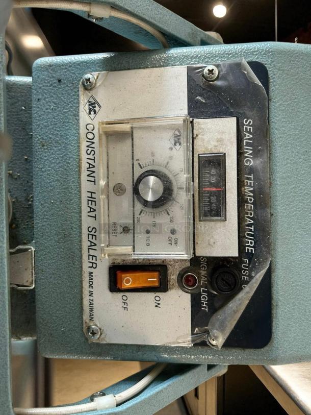 Mercier ME-400CFN 12" Foot Sealer, double constant heat, lined jaw, 115V. Control panel visible, labeled features intact.