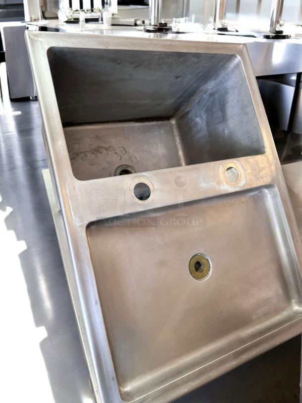 Superb condition stainless steel 3-compartment sink, dual drainboards, fully tested, commercial heavy-duty model.