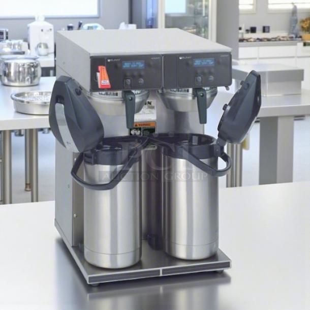 Bunn 38700.0013 Axiom APS Twin Airpot Coffee Brewer, tested and working, with two stainless airpots, excellent condition.