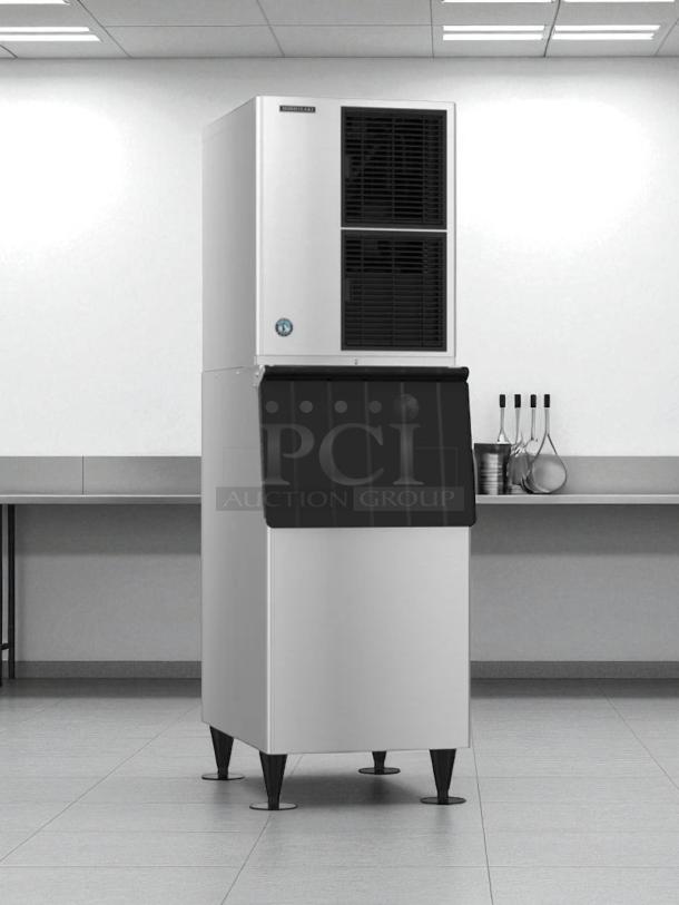 Hoshizaki KM-500MAH ice machine, 556 lb capacity, slim-line design, with 300 lb storage bin, air-cooled, excellent condition.