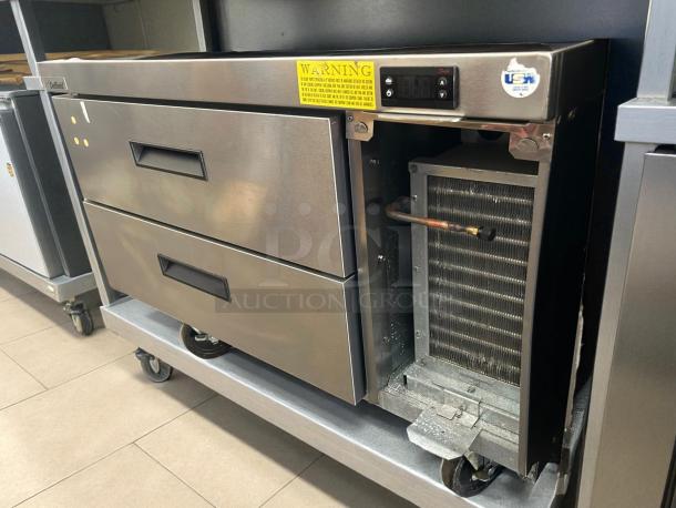 Delfield F2936CP 36" two-drawer refrigerated chef base in excellent condition. Stainless steel, digital display, tested and working.