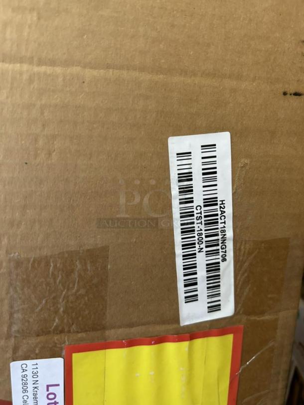 Cardboard box with a barcode label for Turbo Air CTST-1800-N Refrigerated Salad Prep Table. Brand new condition.