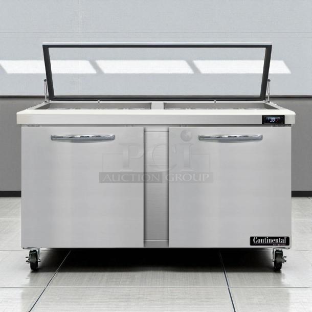 Continental Refrigerator SW60N24M-HGL 60" sandwich prep table, 2 doors, 24 pans, stainless steel, tested, working, great condition.