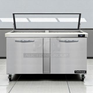 Continental Refrigerator SW60N24M-HGL 60" sandwich prep table, 2 doors, 24 pans, stainless steel, tested, working, great condition.