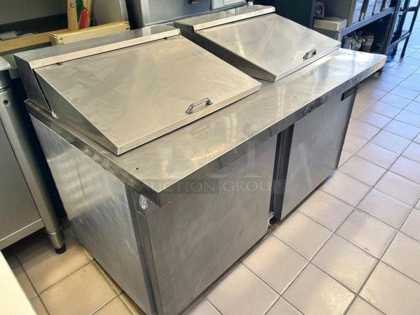 Continental Refrigerator SW60N24M-HGL sandwich prep table, 60", dual door, 24-pan capacity, great condition, stainless steel.