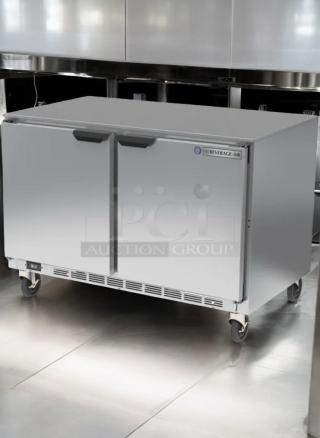 Beverage-Air UCR48A-23 undercounter refrigerator, two solid doors, excellent condition, 115V, fully tested, silver finish.