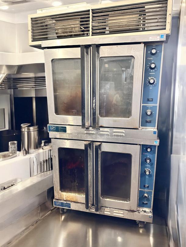 Southbend double-stack natural gas convection oven, superb condition, fully tested, features dual blue control panels.
