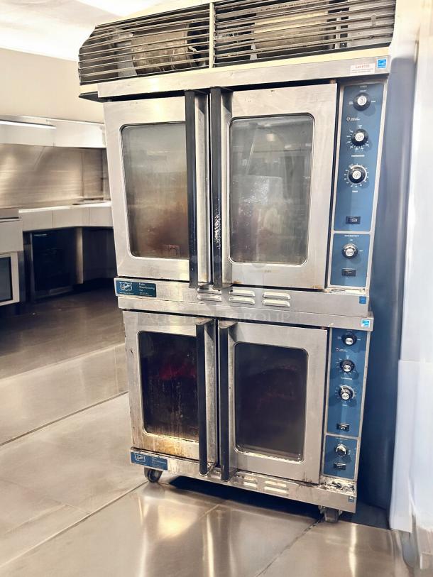 Southbend double-stack gas convection oven, standard depth, superb condition, fully tested, stainless steel finish, blue controls.