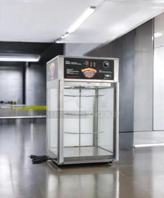 J&J Snack Foods JJ850 Bavarian Pretzel Warmer, pristine condition, stainless steel, glass display, 120V, tested and working.