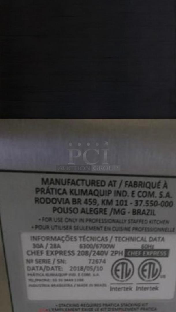 Prática Chef Express high-speed oven, outstanding condition, model label showing technical data and manufacturing details.